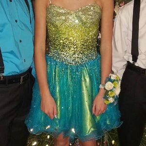 Sparkle Blue and Green short formal dress